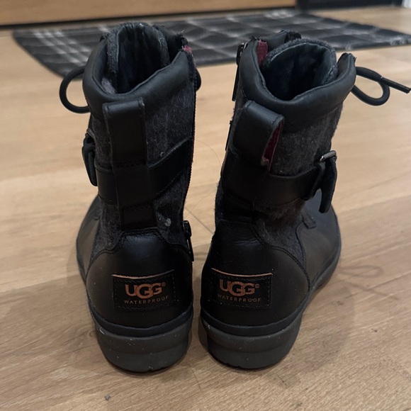 UGG Black Leather Lace-Up Boots - Picture 3 of 5